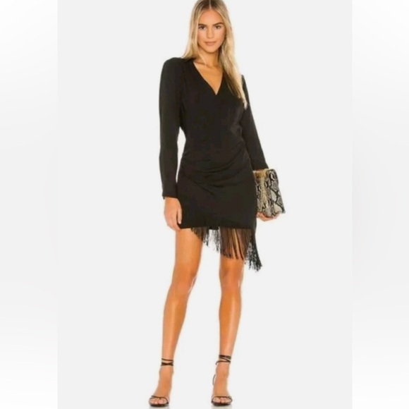 L'Academie Dresses & Skirts - L'Academie Revolve Fringe Mini Dress Black Wrap